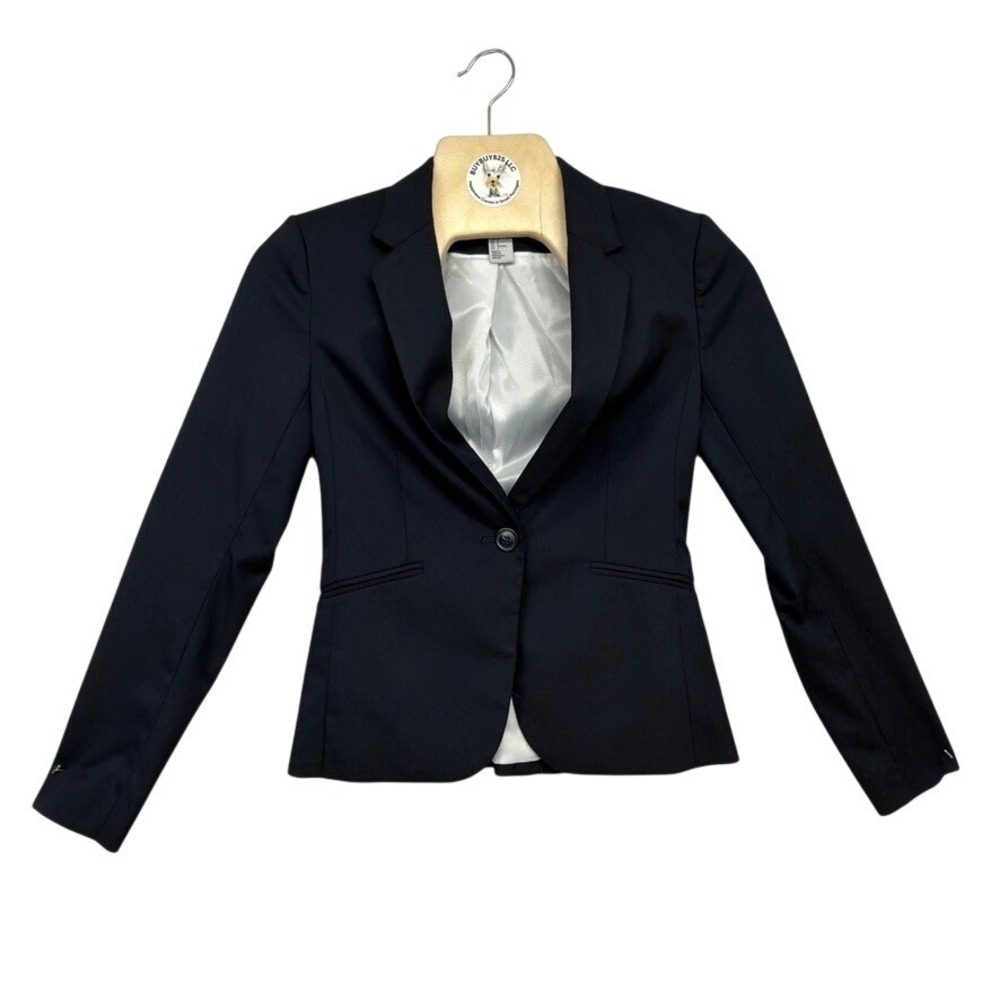 H&M Women Black One Button Blazer Jacket Size 4 - Picture 2 of 8